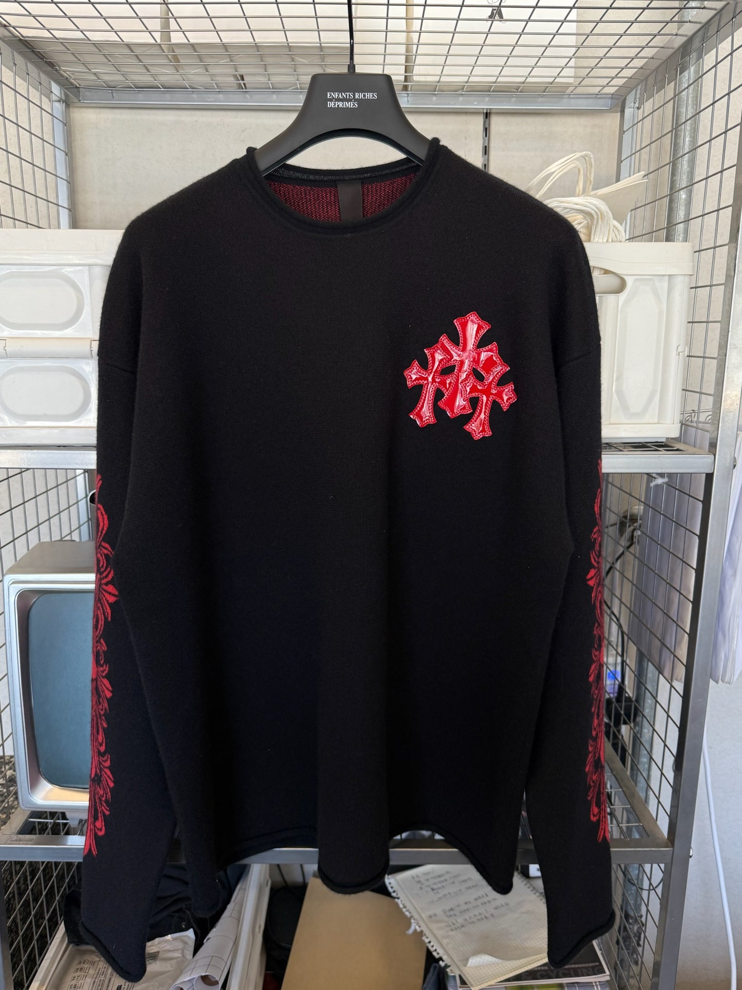 Chrome Hearts Cashmere Sweater Triple Cross Leather Patches