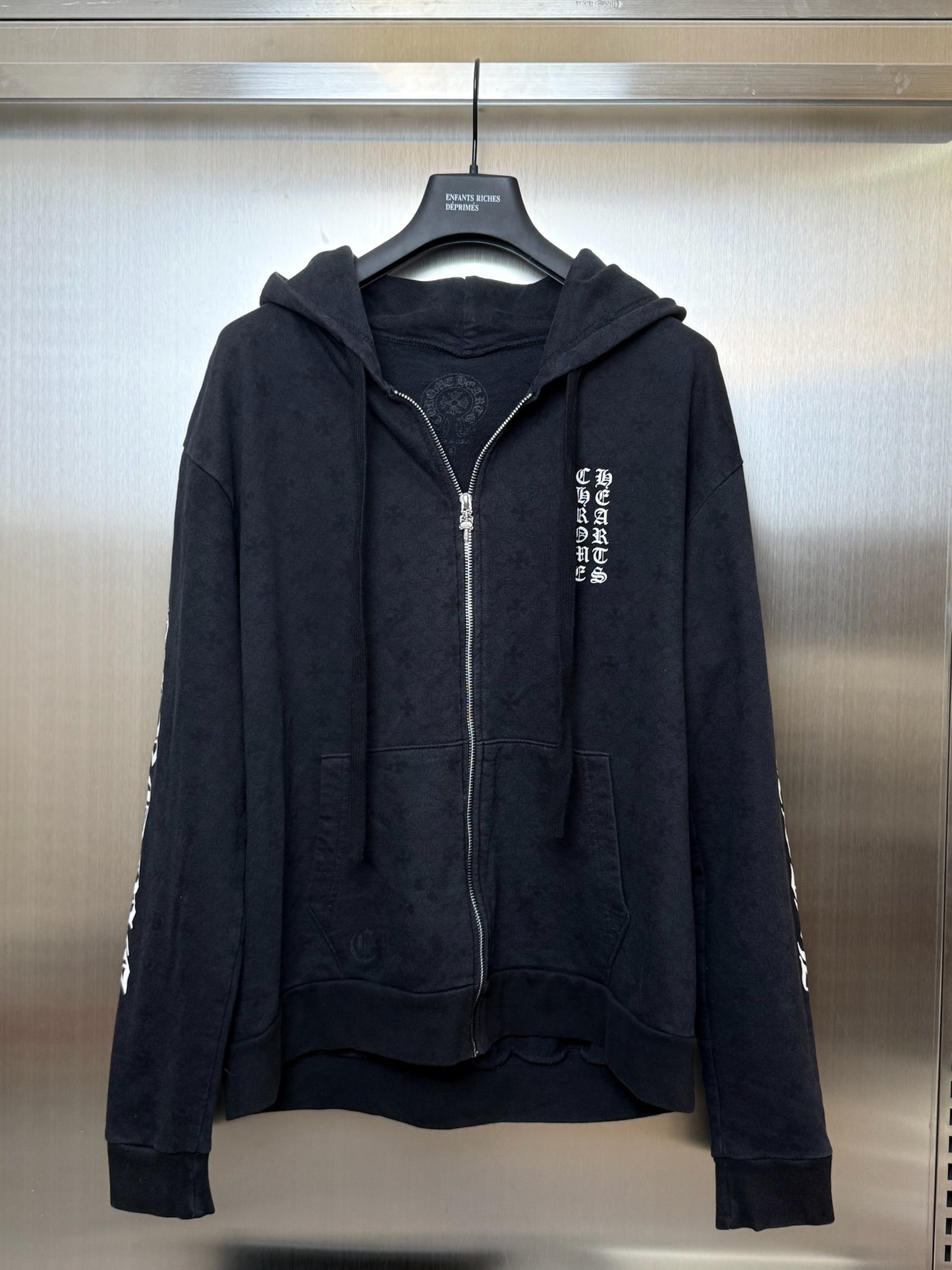 Chrome Hearts Black All Over Print Zip Up Hoodie