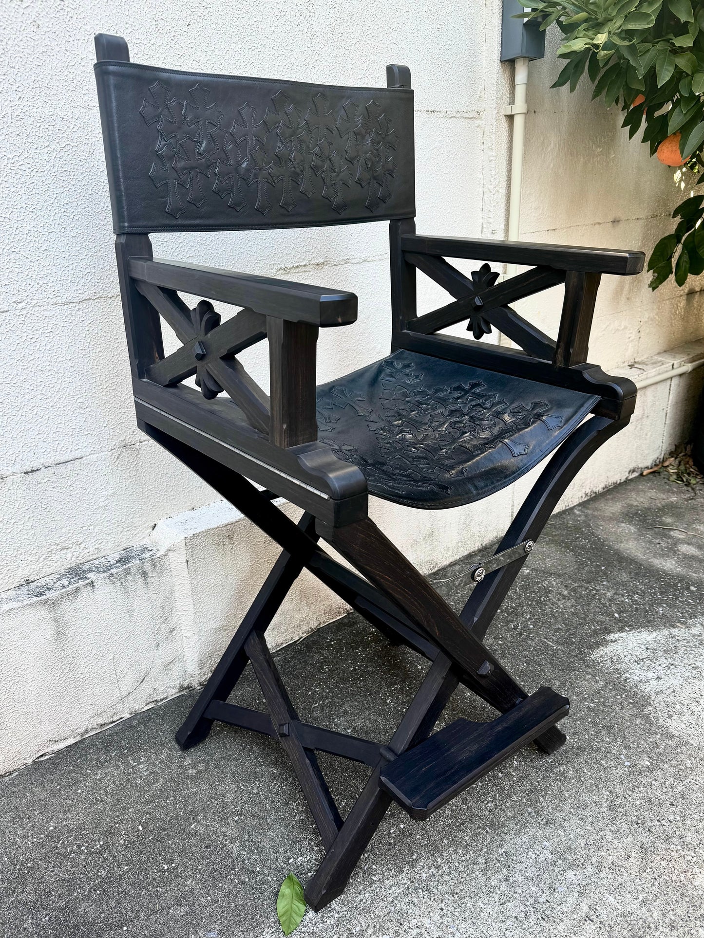 Chrome Hearts Ebony Leather Cross Patches Chair