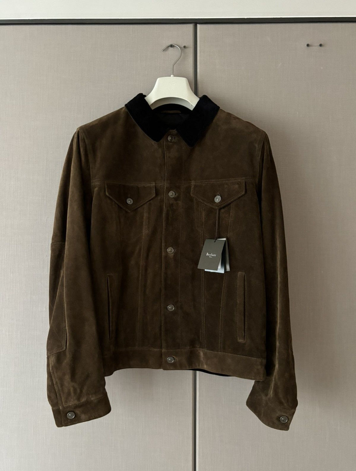 Berluti FW17 Brown Suede Jacket With Corduroy Collar