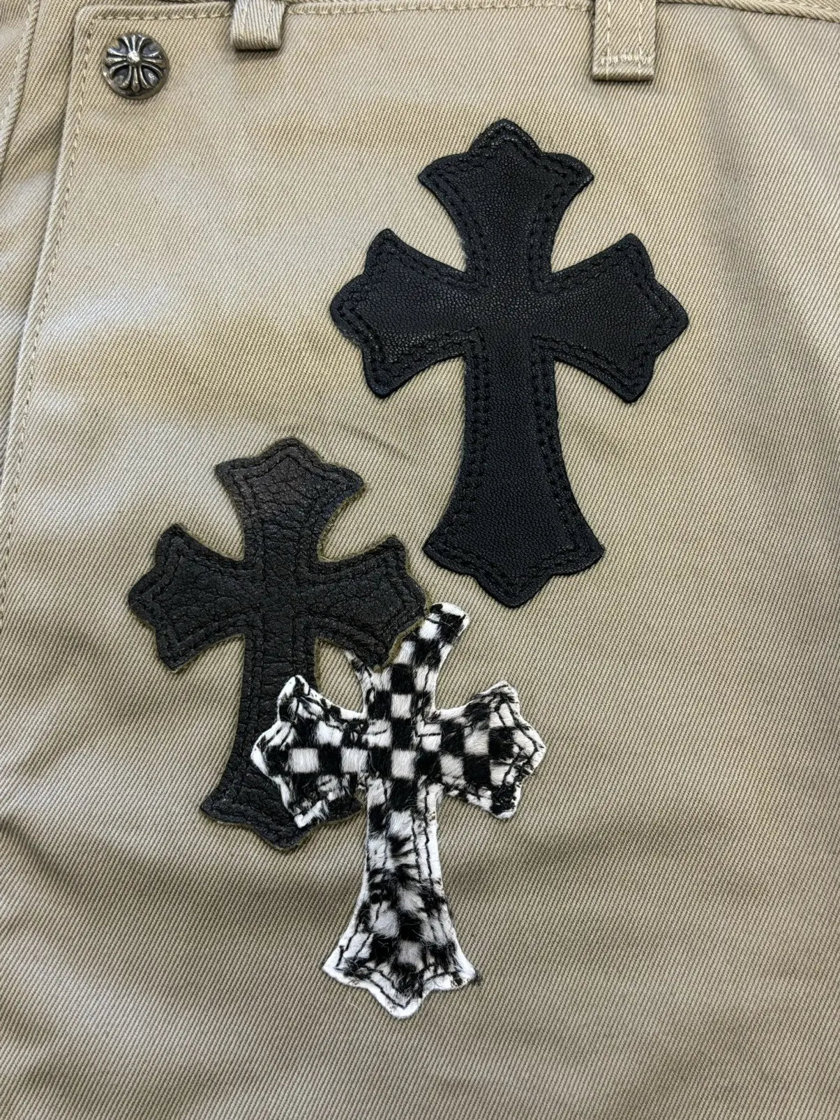 Chrome Hearts Cross patches checkered khaki chino pants