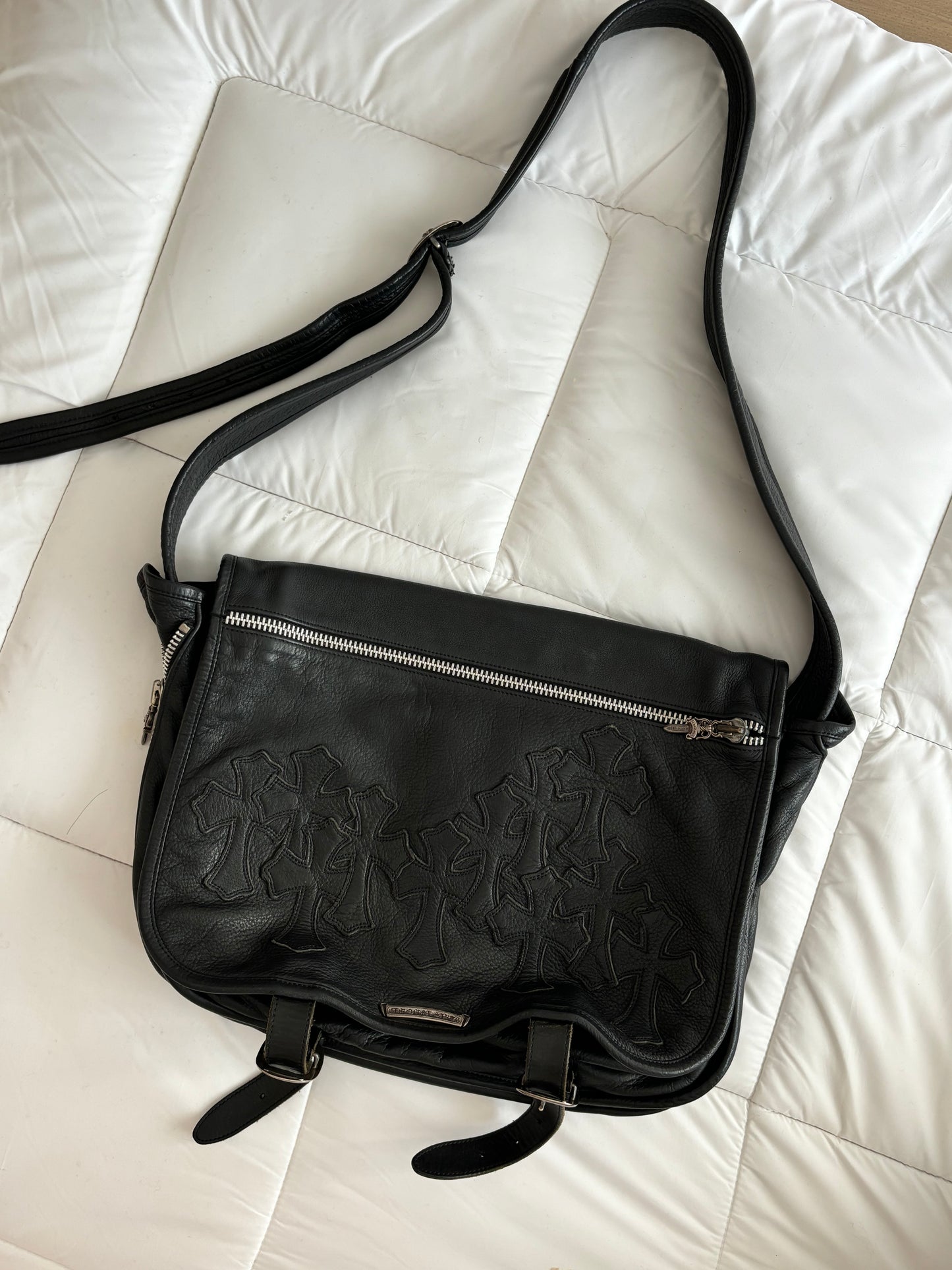 Chrome Hearts cross patches large messenger bag