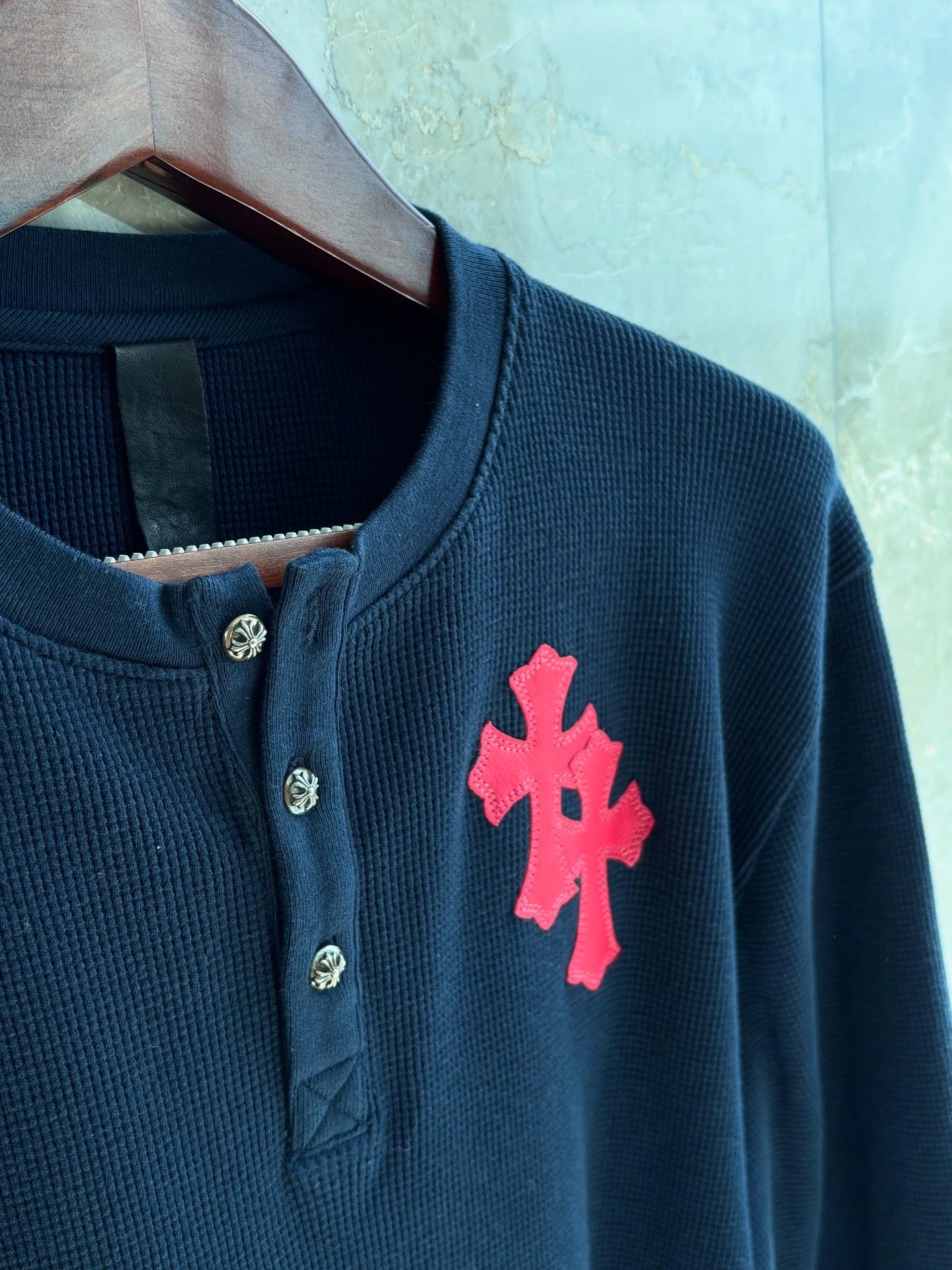 Chrome Hearts Cross Patches Henley Waffle Thermal Shirt