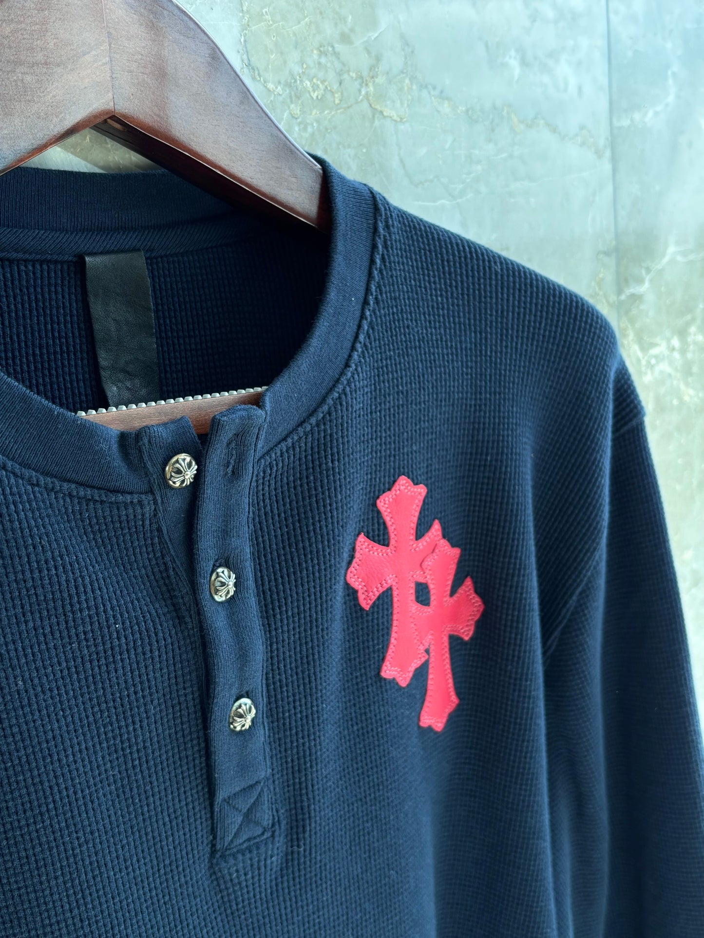 Chrome Hearts Cross Patches Henley Waffle Thermal Shirt