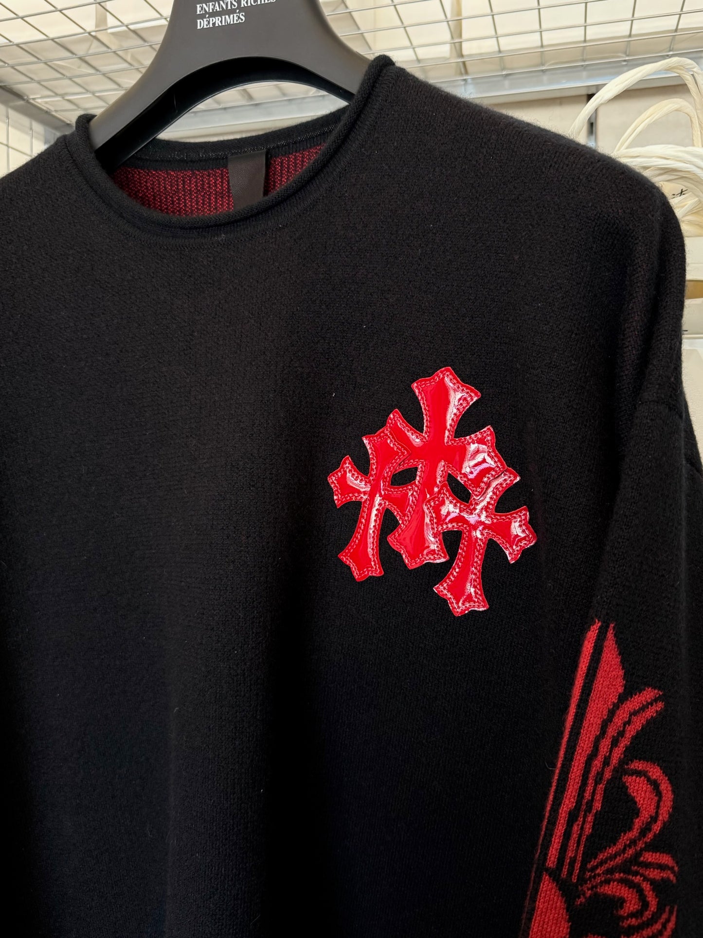 Chrome Hearts Cashmere Sweater Triple Cross Leather Patches