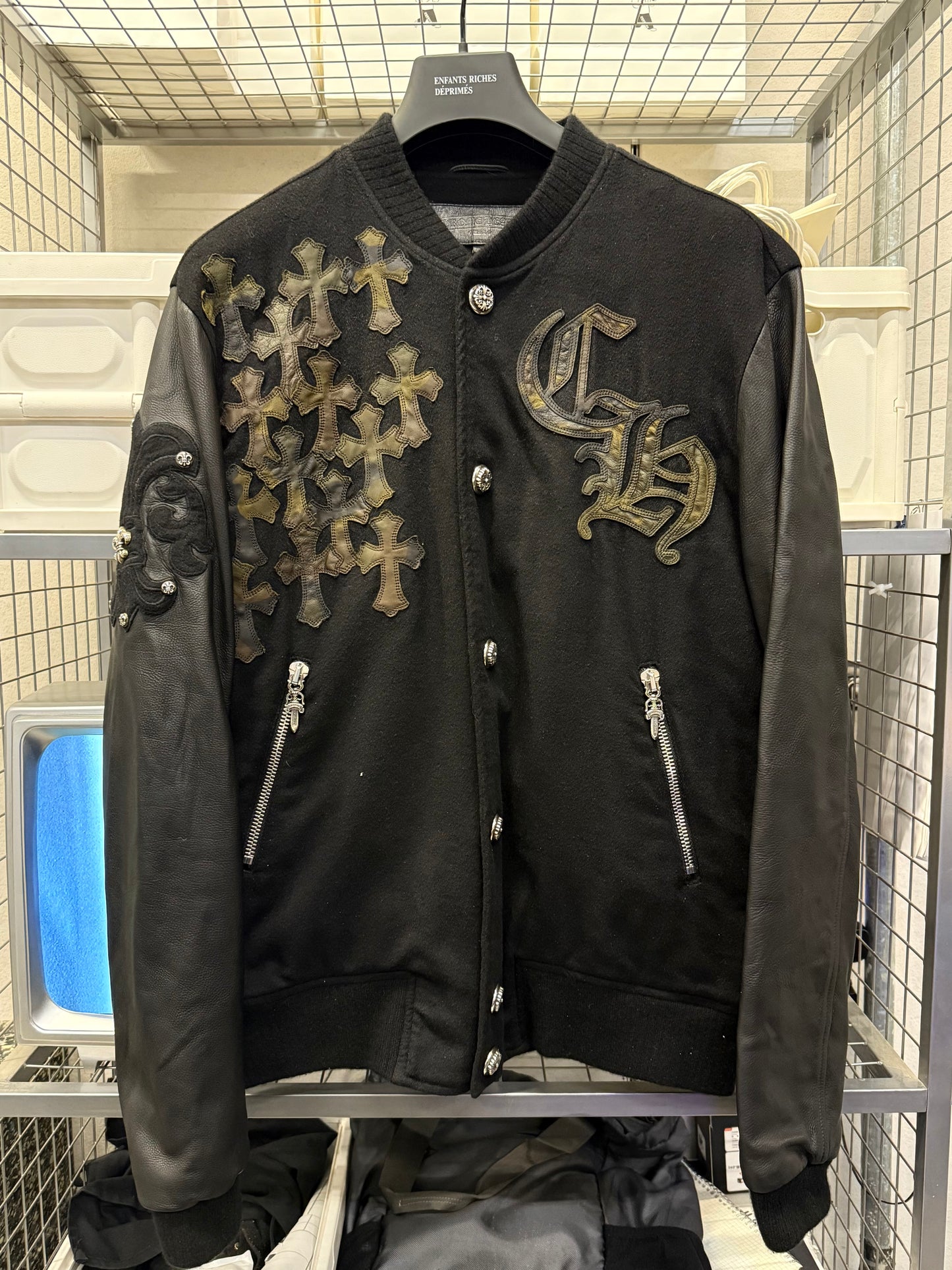Chrome Hearts Camo Cross Patches Varsity Cashmere Jacket