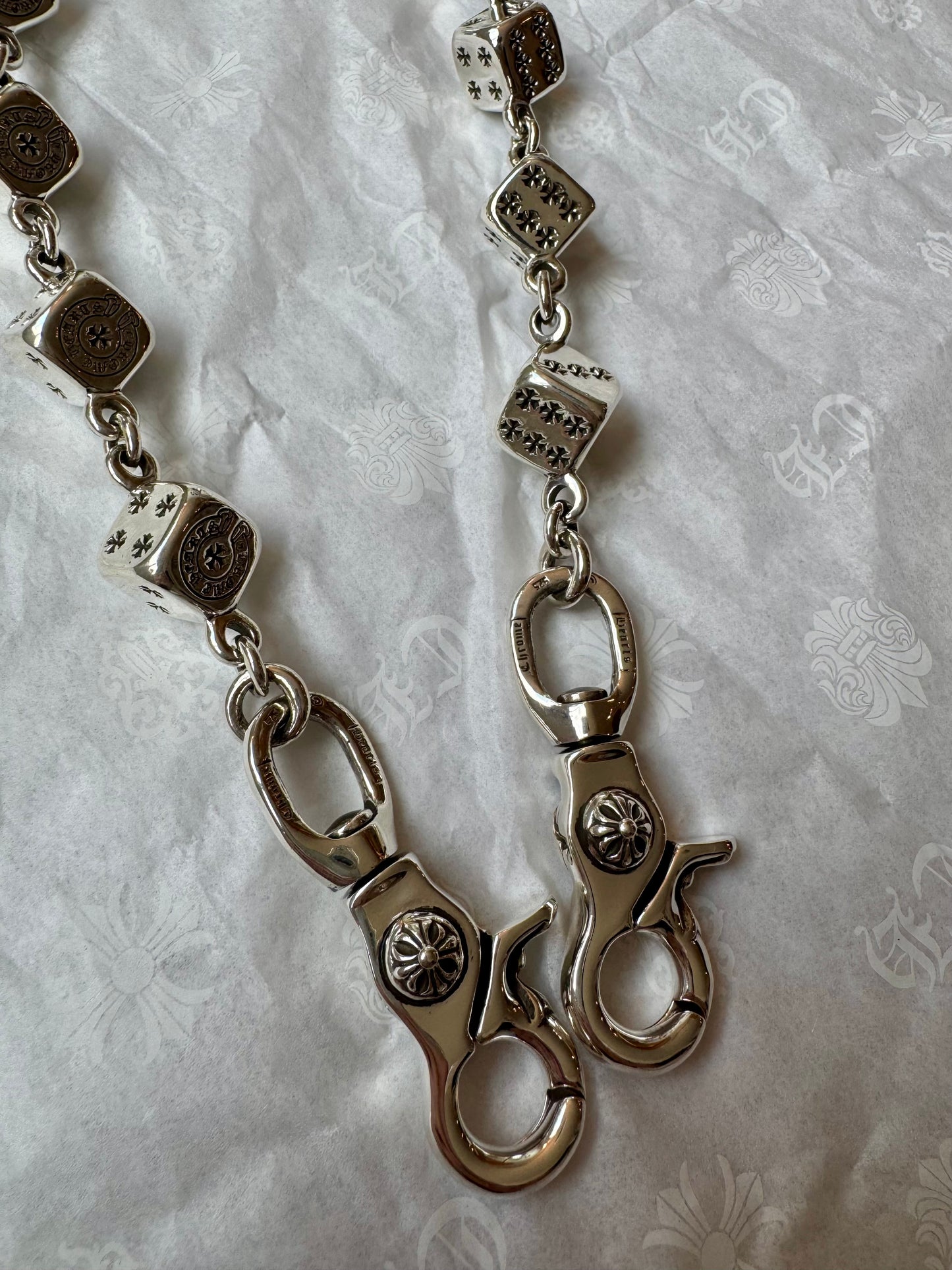 Chrome Hearts sterling silver 2 clips L13 Dice Wallet Chain