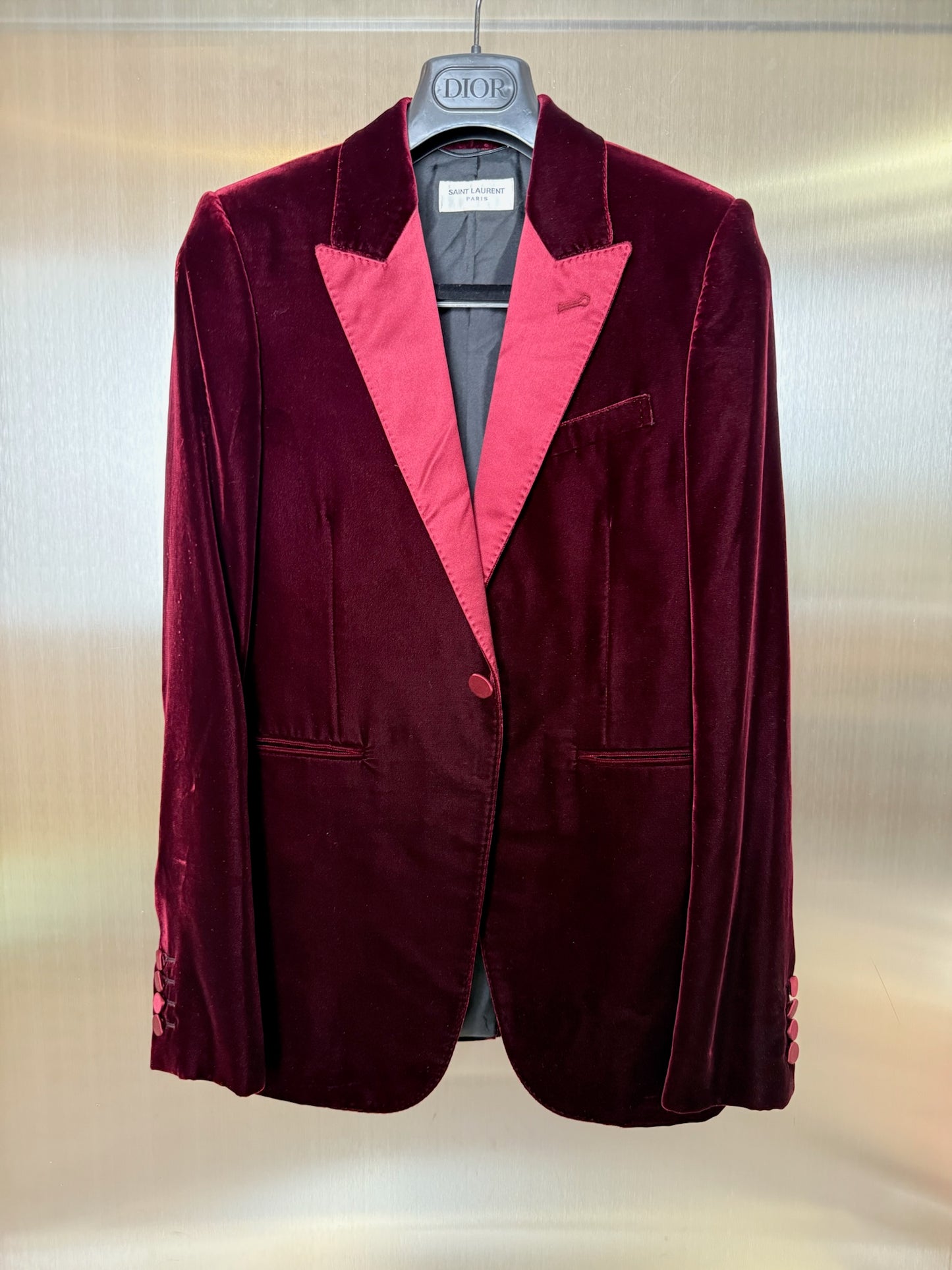 Aw16 Burgundy Velvet Smoking Jacket Blazer with satin lapel
