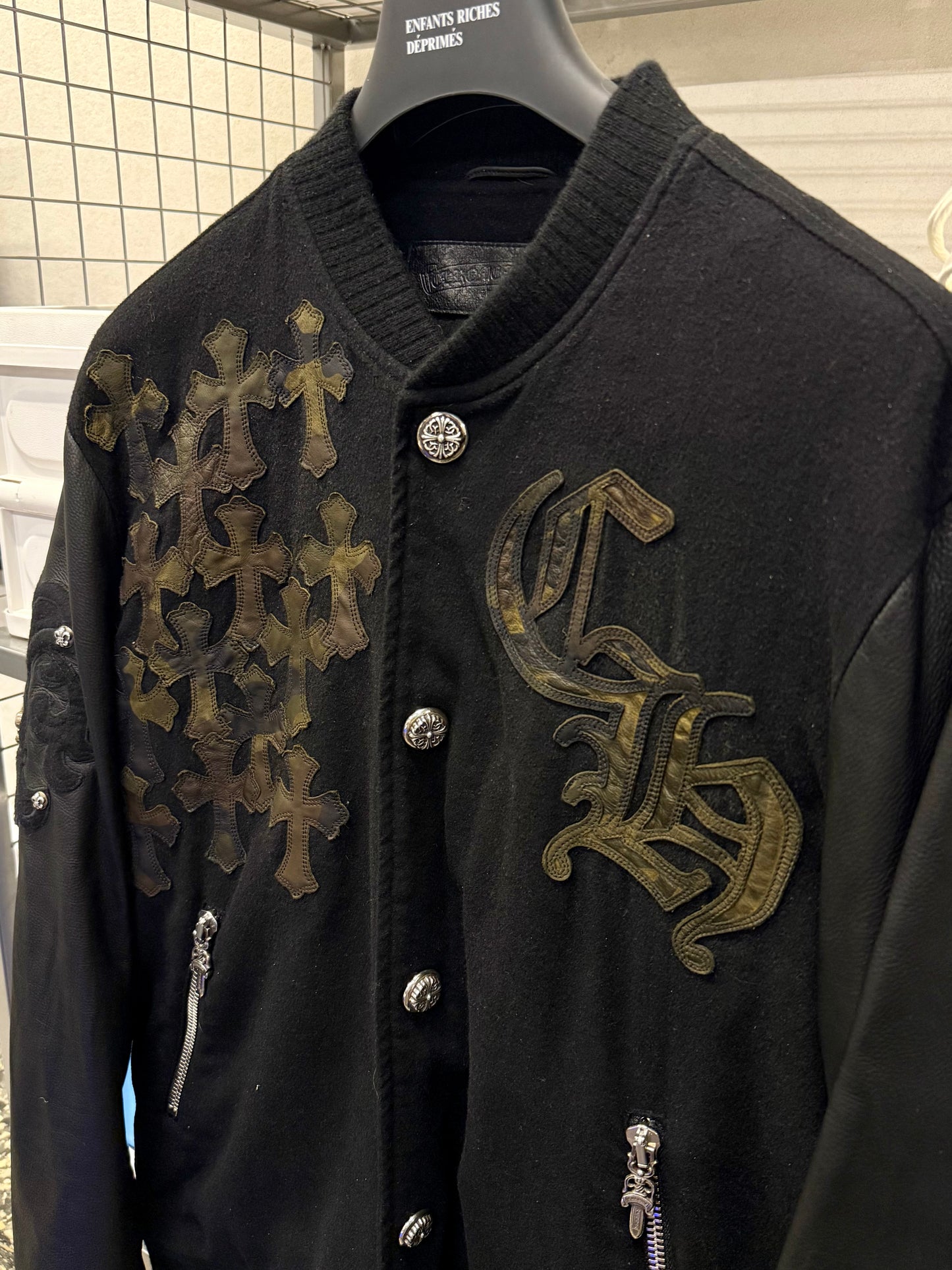Chrome Hearts Camo Cross Patches Varsity Cashmere Jacket