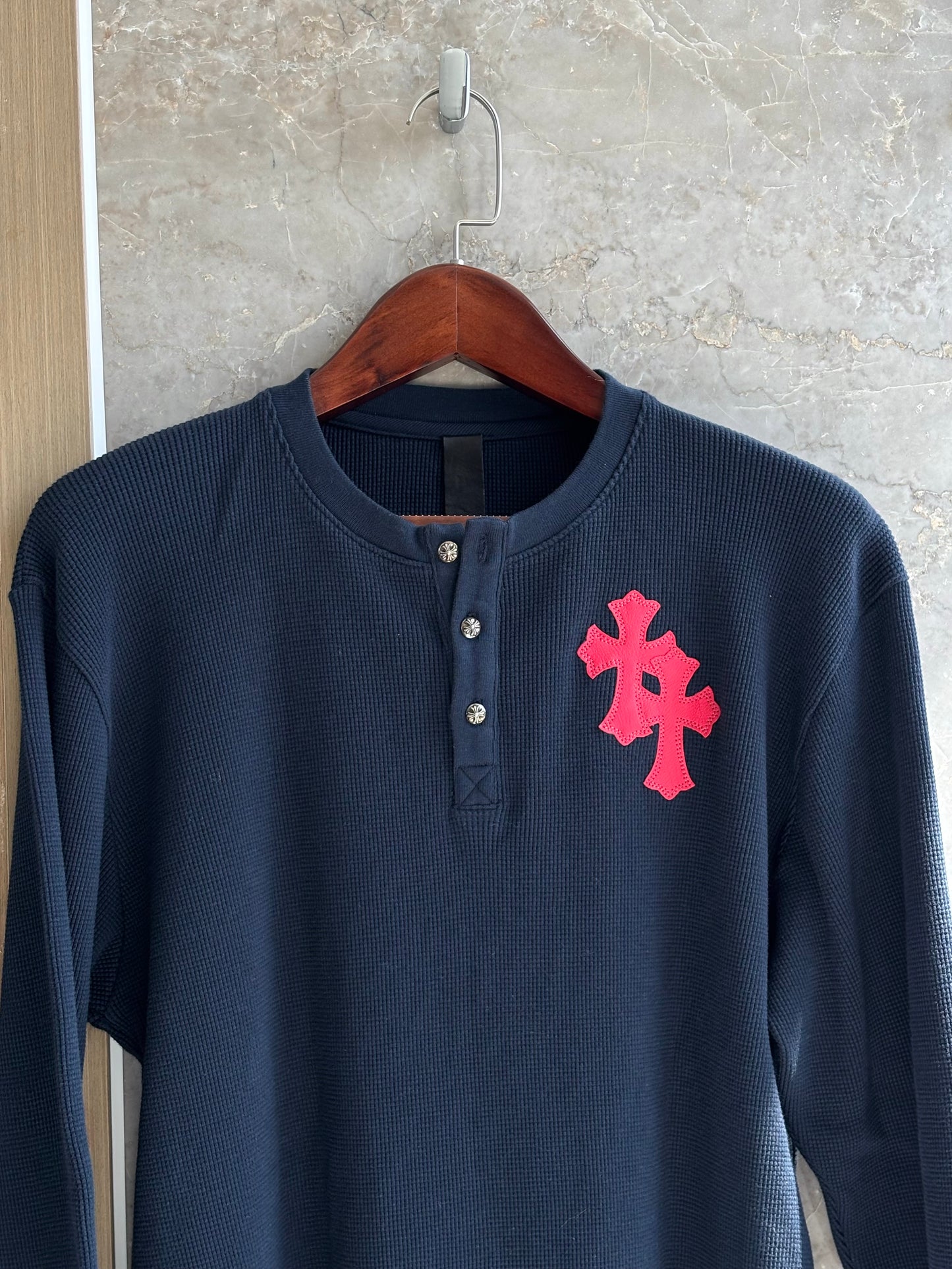 Chrome Hearts Cross Patches Henley Waffle Thermal Shirt