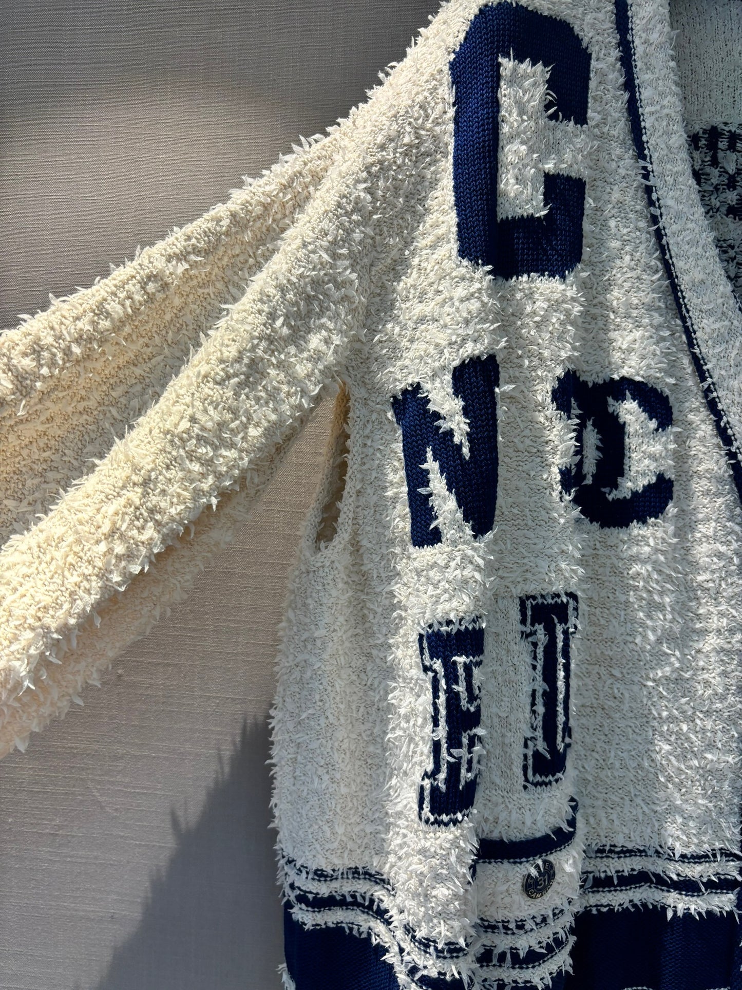 Chanel SS19 oversized varsity CC logo cropped cardigan