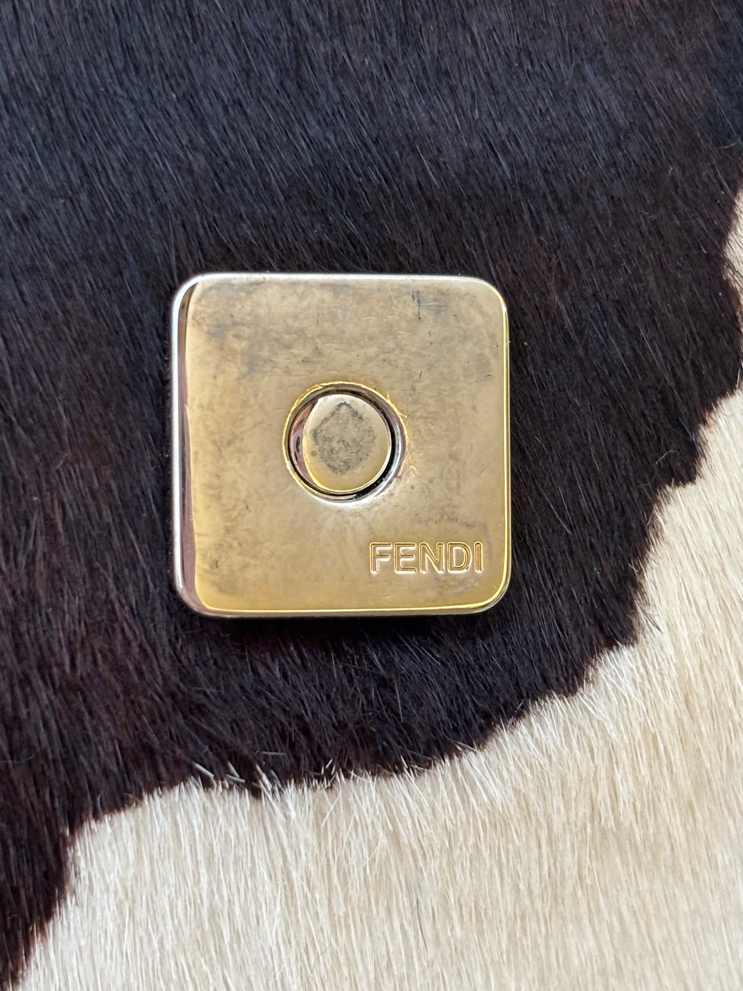 Fendi Pony Hair White/Brown Cow Print Baguette