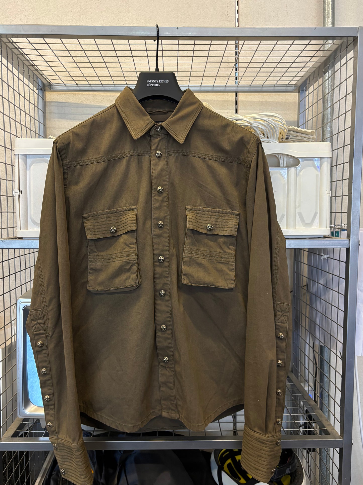 Chrome Hearts Fleur Leather Patch Military Shirt
