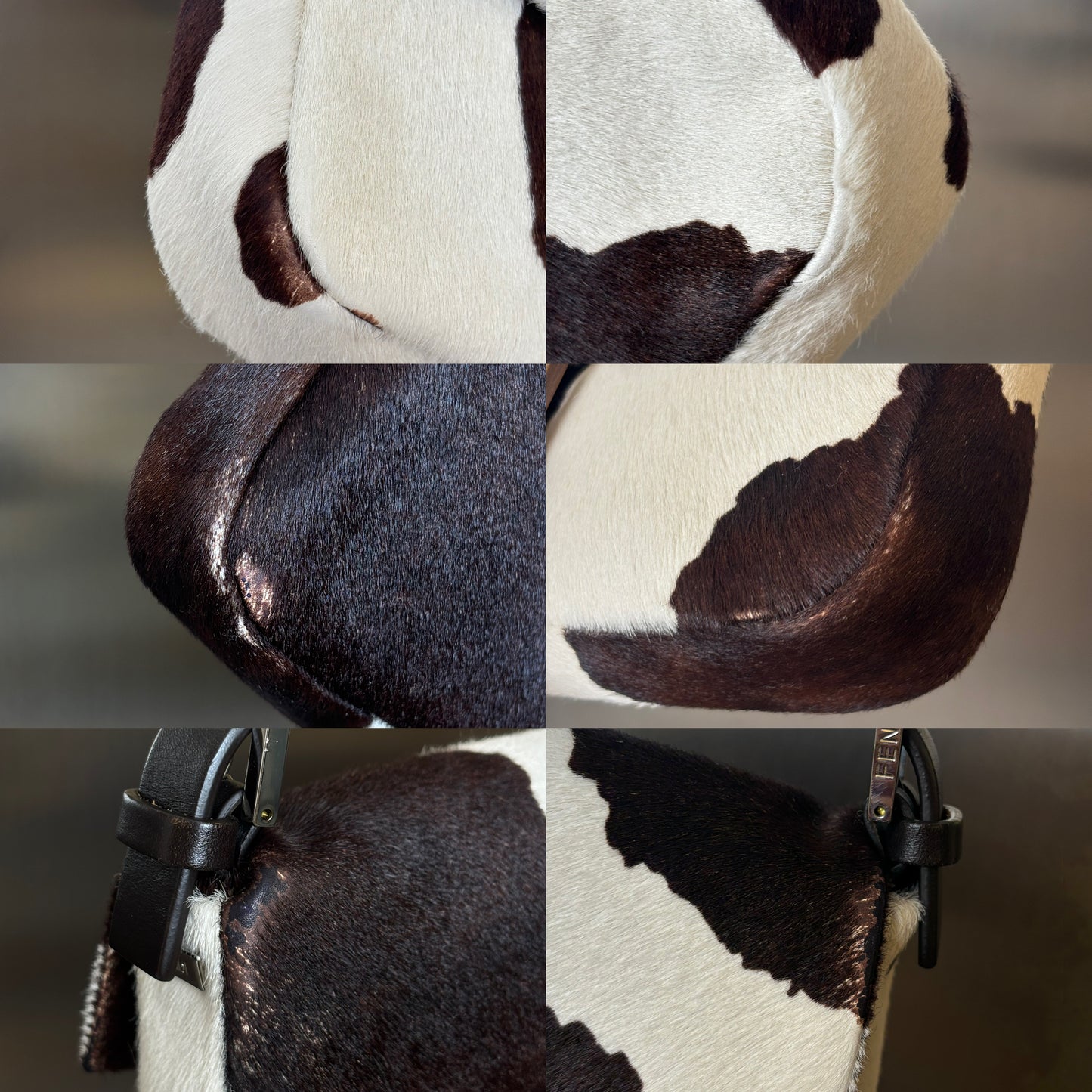 Fendi Pony Hair White/Brown Cow Print Baguette