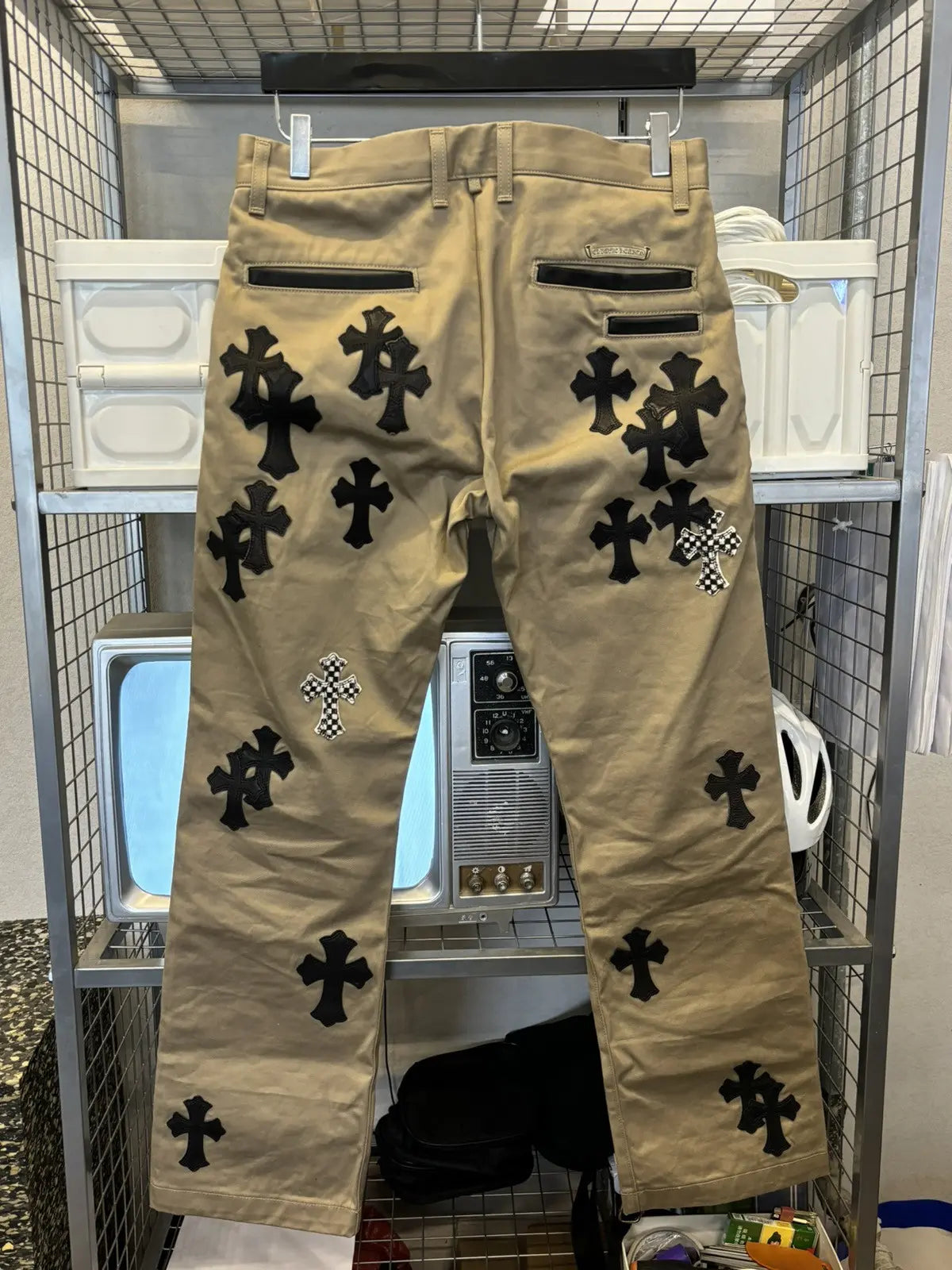 Chrome Hearts Cross patches checkered khaki chino pants
