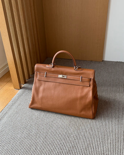 Hermes Kelly 50 Gold Taurillon Clemence Leather Palladium Hardware Handbag