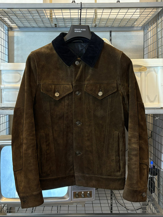 Berluti FW17 Brown Suede Jacket With Corduroy Collar