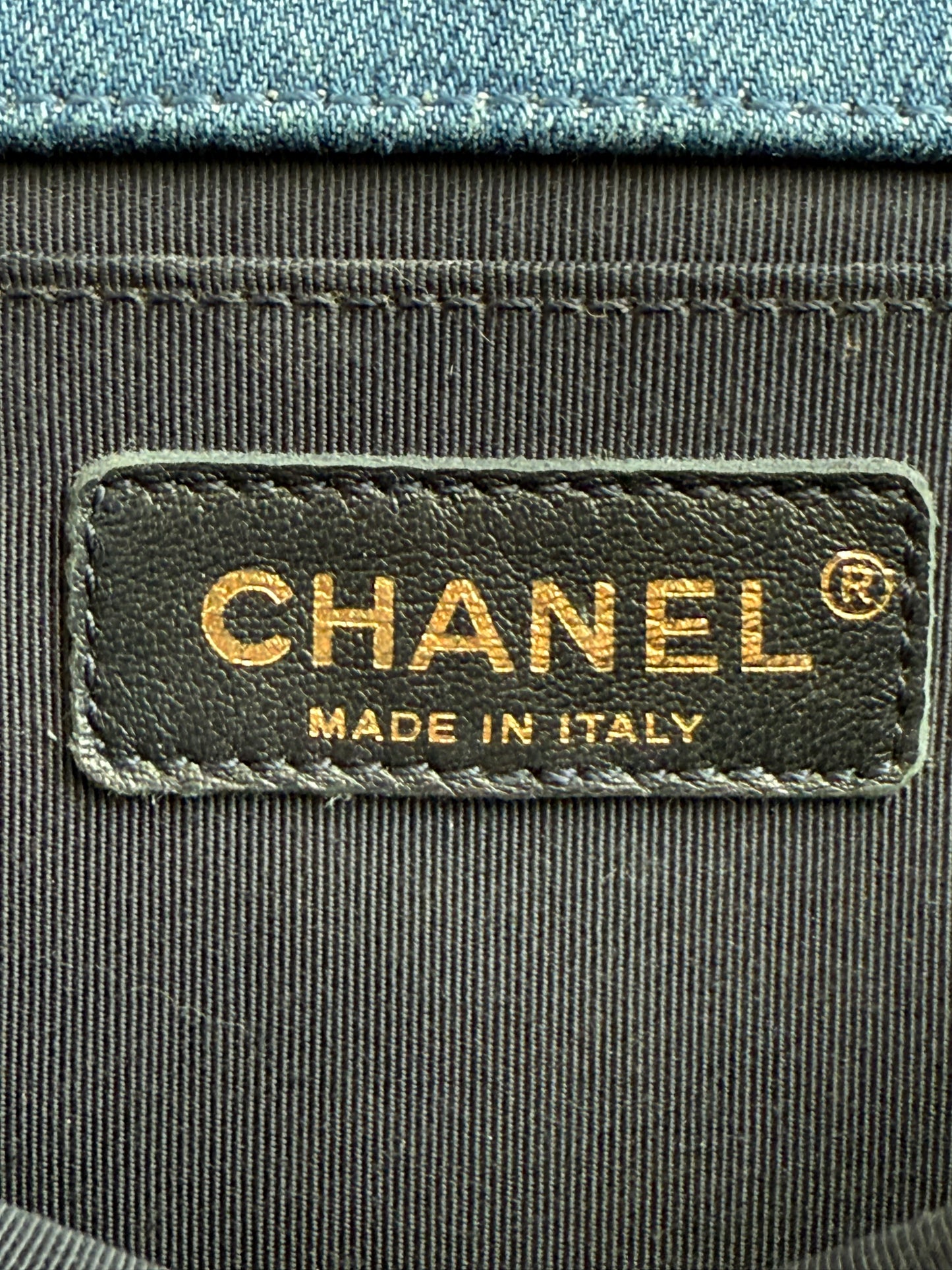 Chanel 14A Paris Dallas denim patches boy bag