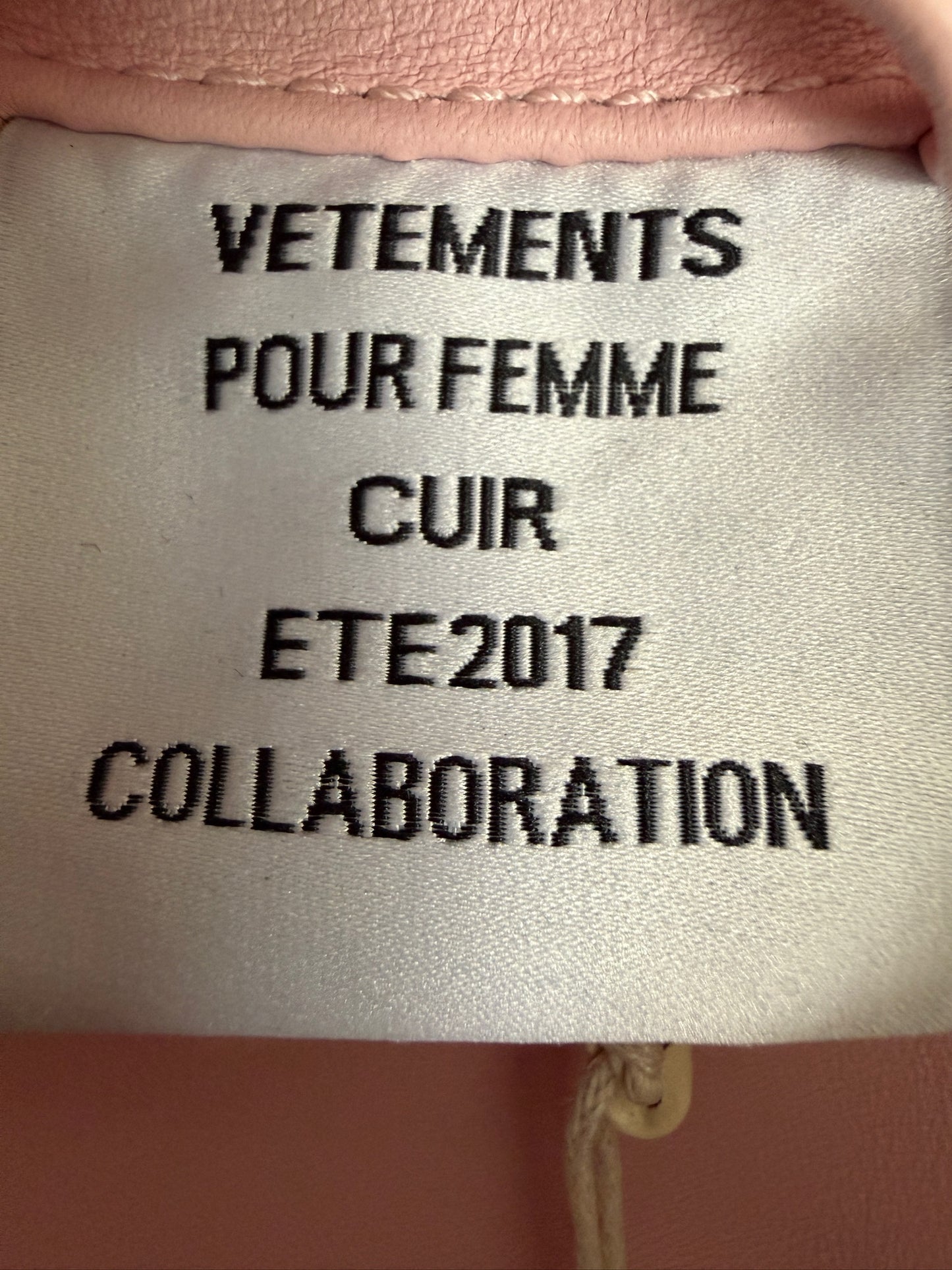 Vetements 17FW pink leather securite biker jacket
