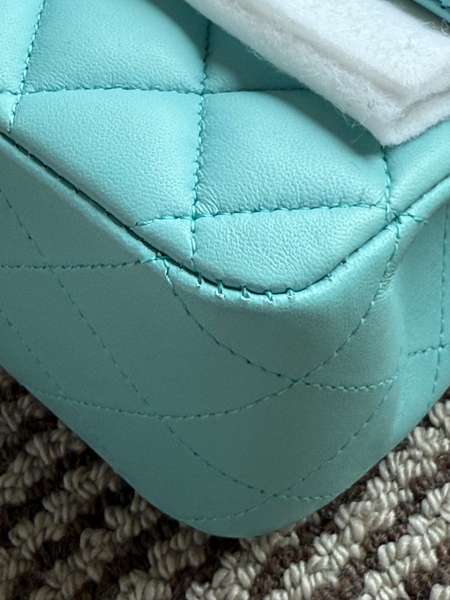 Chanel 2019C Tiffany Blue Lamb Skin Classic Flap Silver Hardware