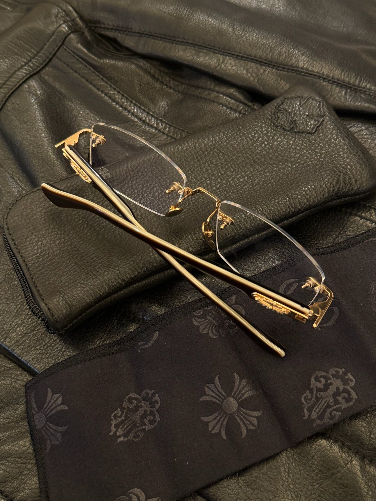CHROME HEARTS DEEP I Gold Plated White Ebony Varnish glasses