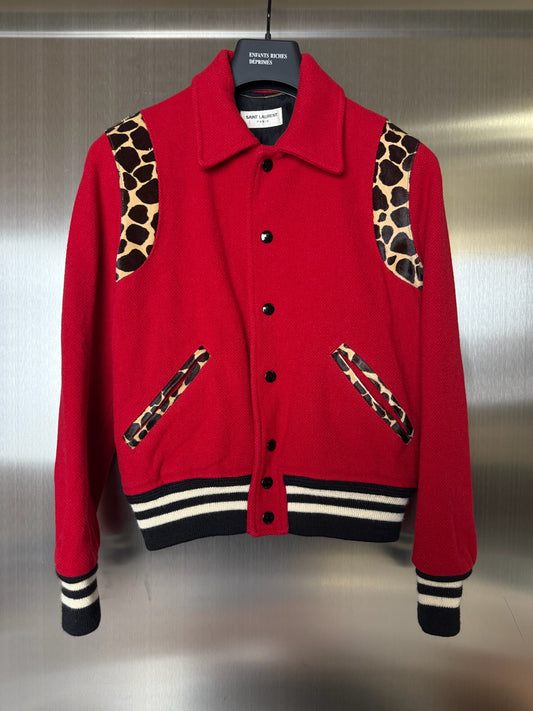 Saint Laurent SS14 leopard varsity teddy jacket