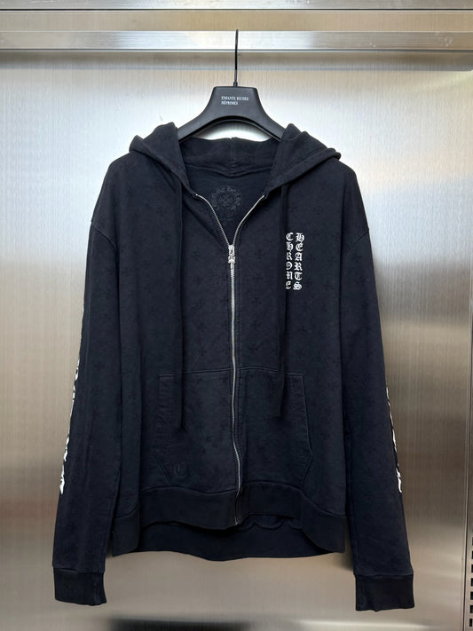 Chrome Hearts Black All Over Print Zip Up Hoodie