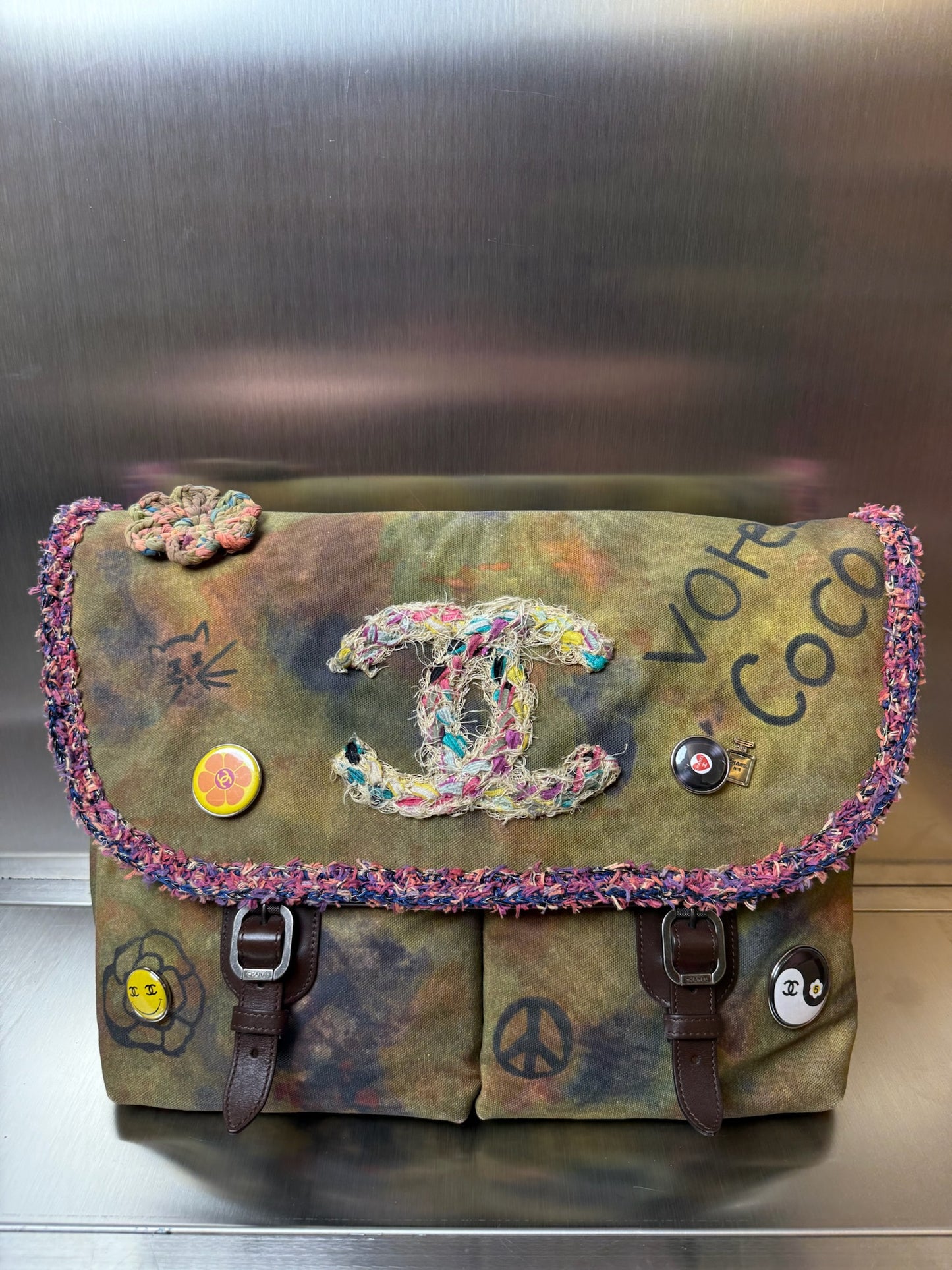 Chanel 15S on the pavements graffiti messenger bag