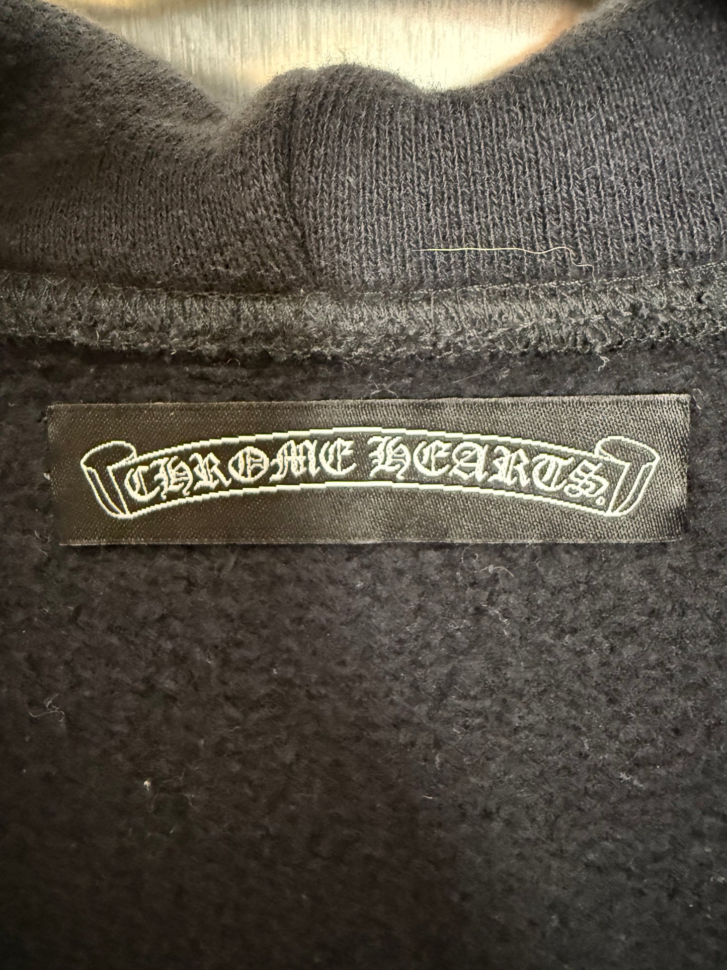 Chrome Hearts Silver Cross Leather Patches Zip Up Hoodie