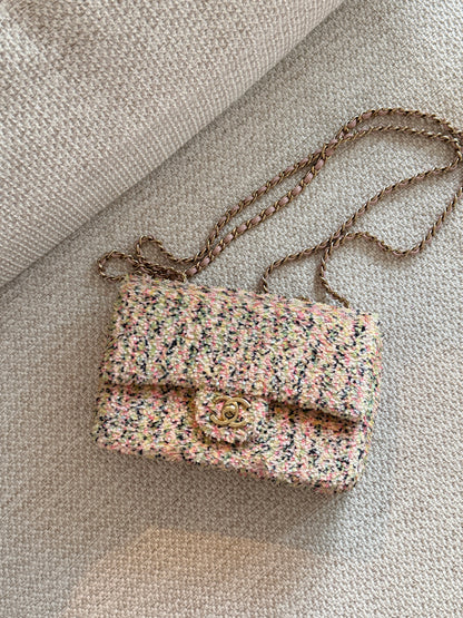 Chanel 25P Pink Multicolor Sequin Mini Sequin Flap Bag