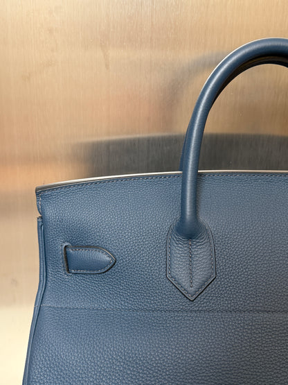 Hermes HAC 40 Deep Blue Togo Leather Palladium Hardware Bag