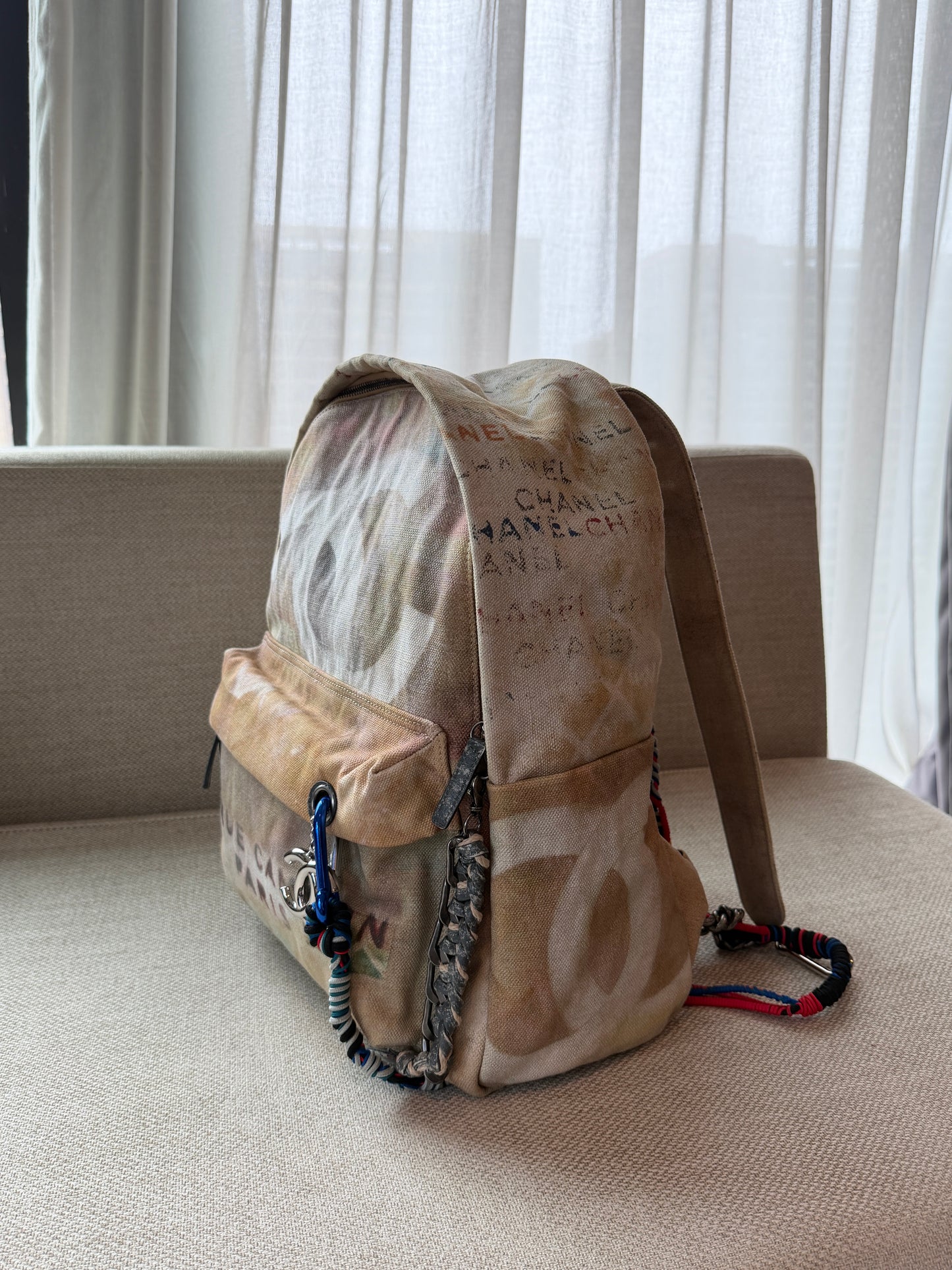 Chanel 2014 Large Art School Beige Graffiti Backpack