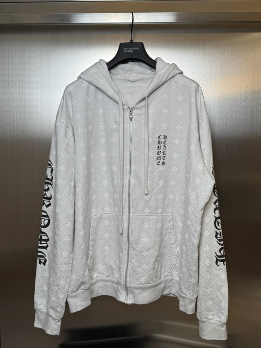 Chrome Hearts White All Over Print Zip Up Hoodie