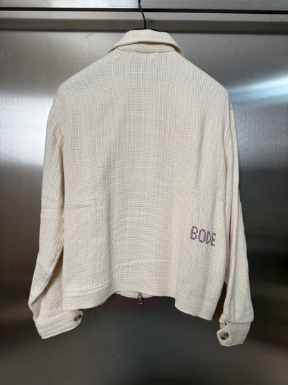 BODE Off-White Basket Weave Zip-Up Jacket