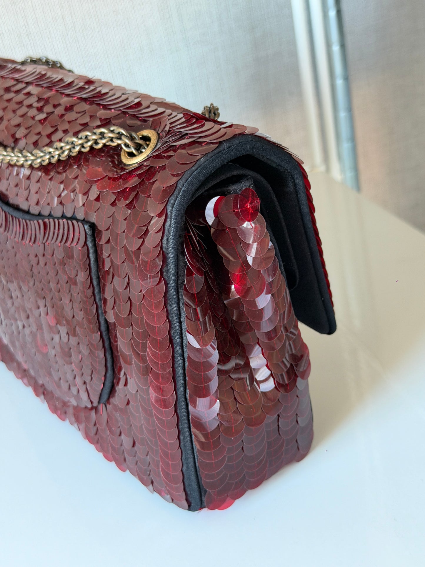 Chanel 2010 Shanghai Paris Burgundy Sequin Medium Classic Flap Bag
