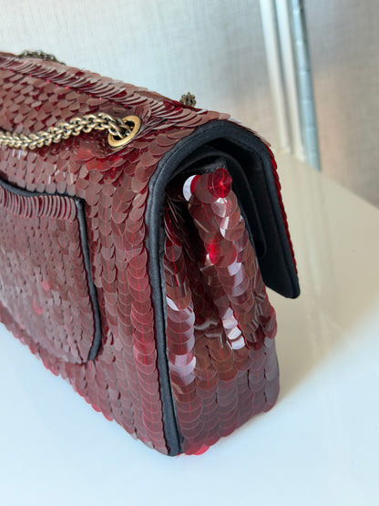 Chanel 2010 Shanghai Paris Burgundy Sequin Medium Classic Flap Bag