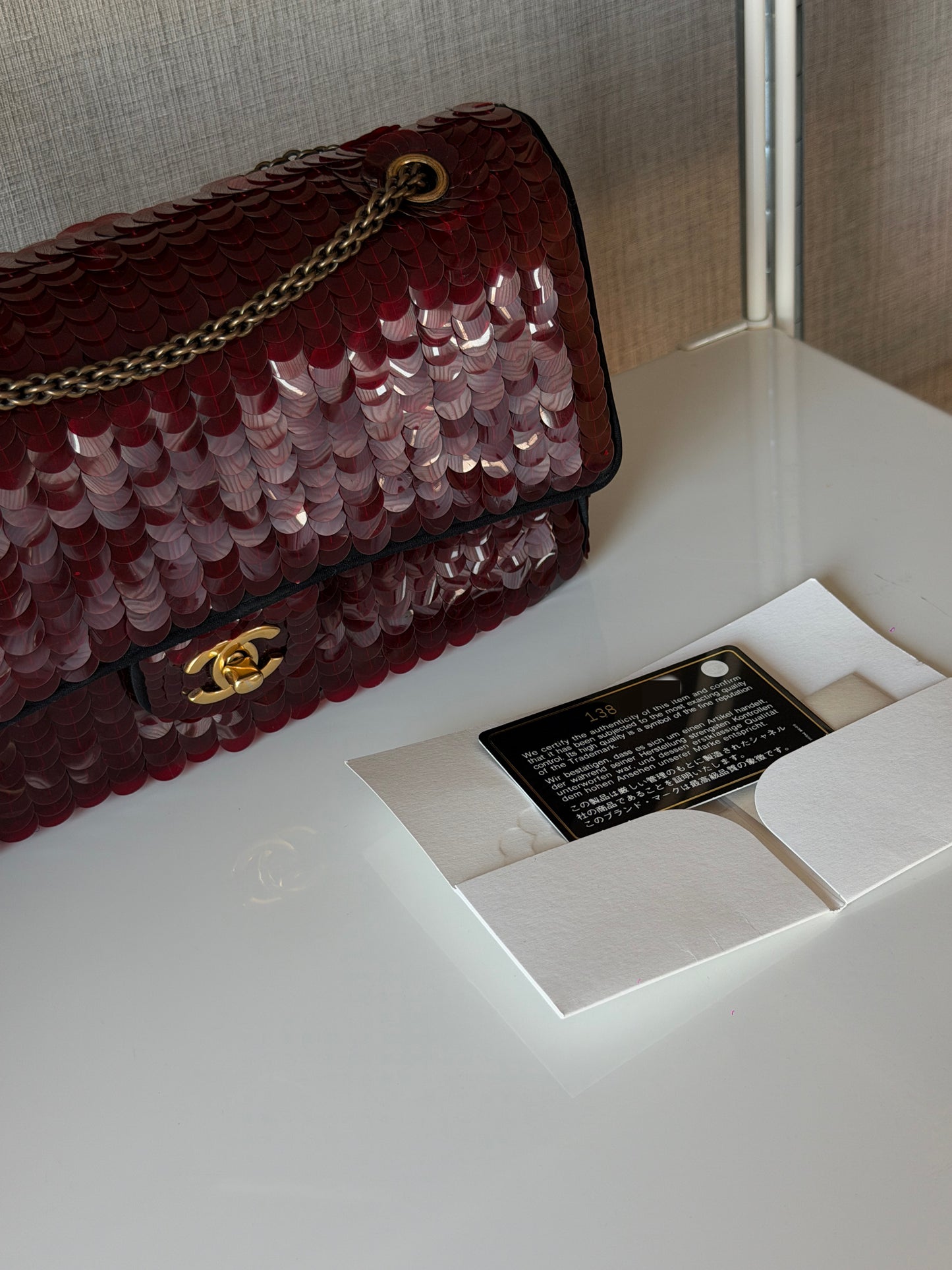 Chanel 2010 Shanghai Paris Burgundy Sequin Medium Classic Flap Bag