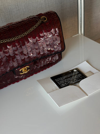 Chanel 2010 Shanghai Paris Burgundy Sequin Medium Classic Flap Bag