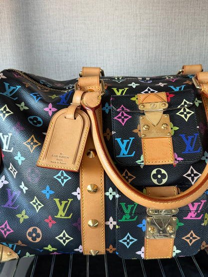 Louis Vuitton X Takashi Murakami Black Multicolor Monogram Keepall 45 Travelbag
