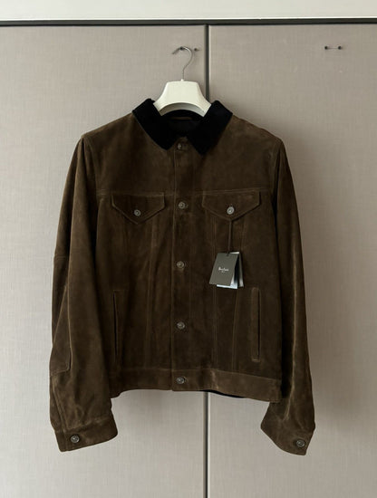 Berluti FW17 Brown Suede Jacket With Corduroy Collar