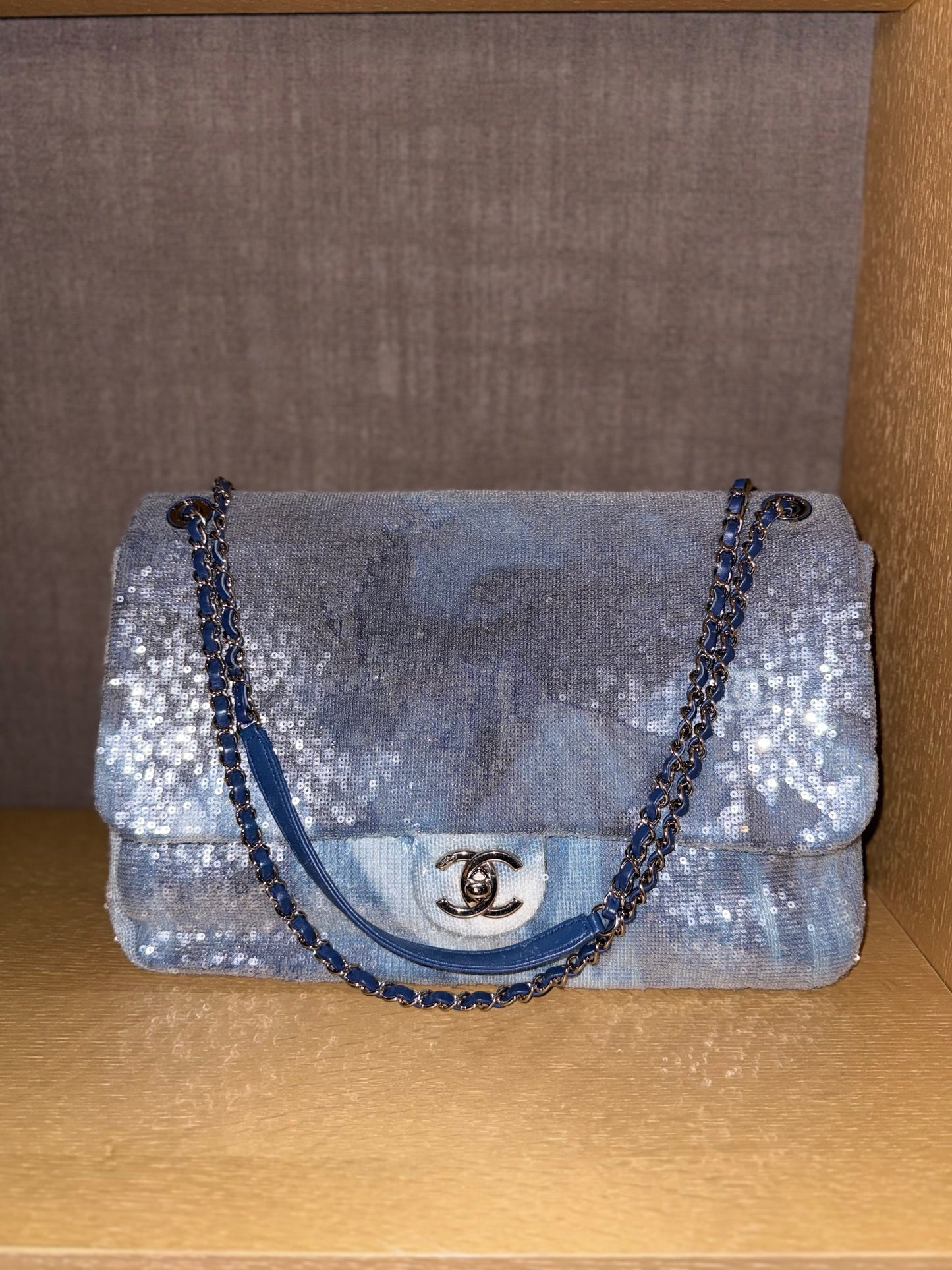 Chanel Blue sequins XL maxi Classic Flap bag