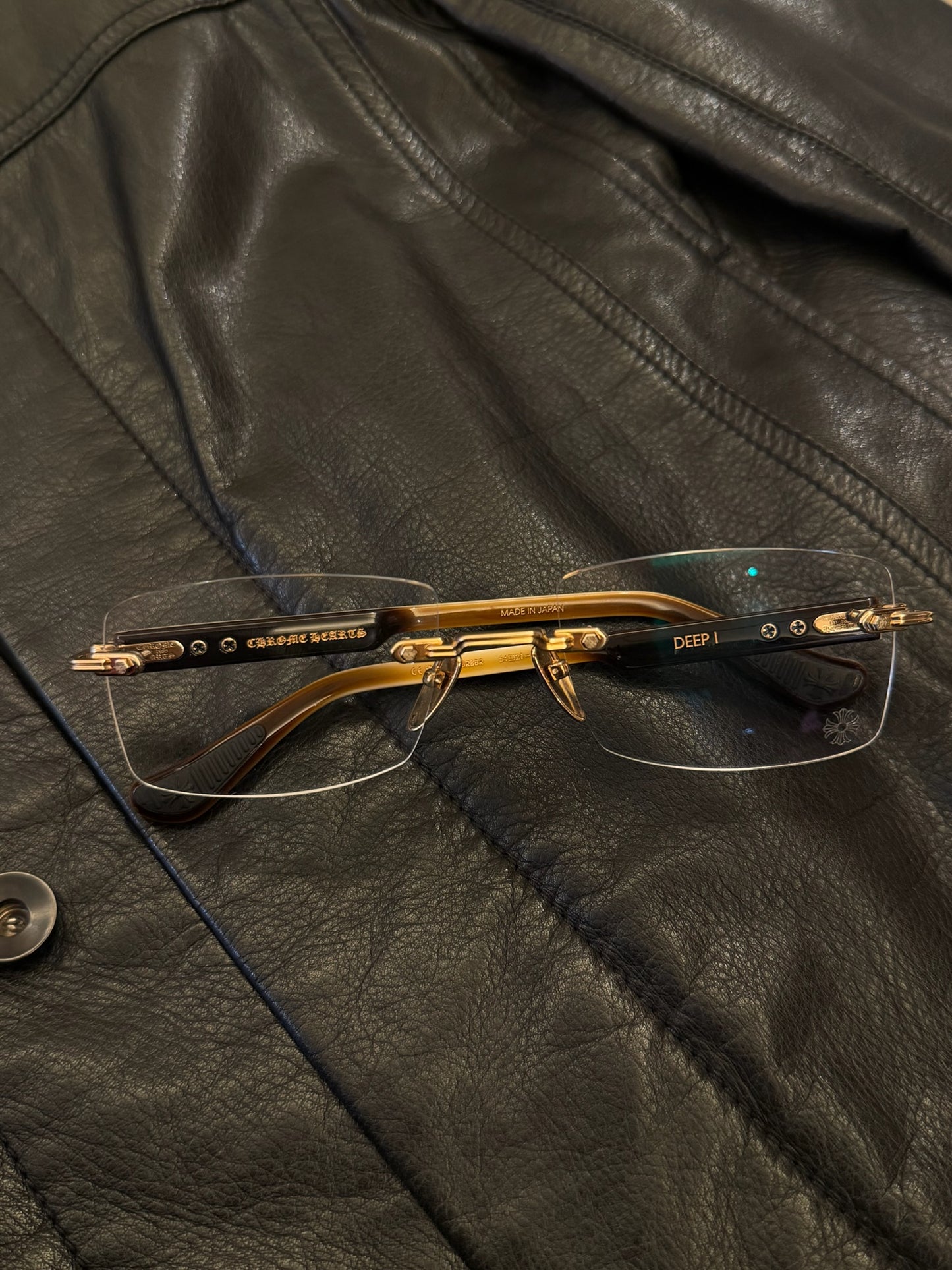 CHROME HEARTS DEEP I Gold Plated White Ebony Varnish glasses