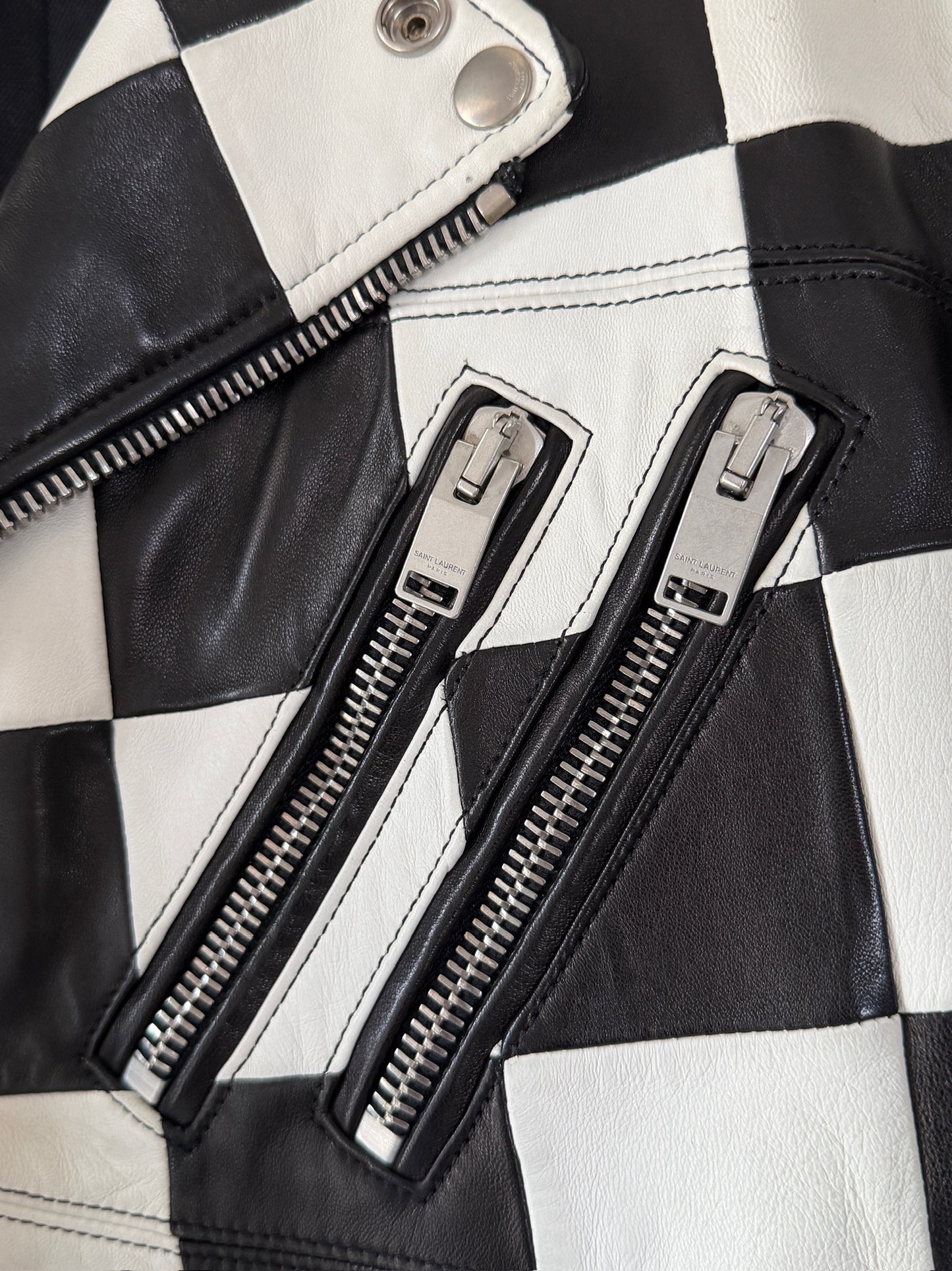 Saint Laurent SS14 Damier Checker moto Leather jacket