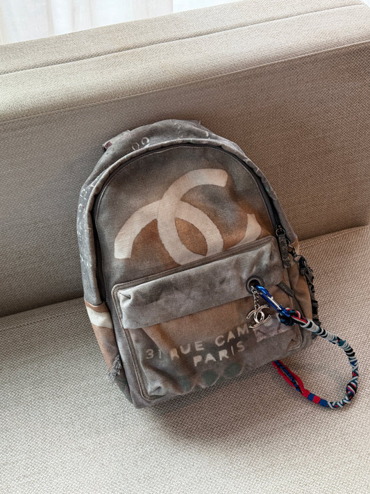 Chanel 2014 Art School Small Grey Graffiti Canvas Backpack