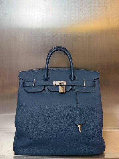 Hermes HAC 40 Deep Blue Togo Leather Palladium Hardware Bag