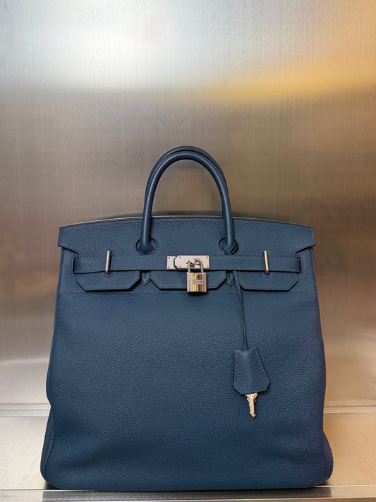 Hermes HAC 40 Blue Togo Leather Palladium Hardware Bag