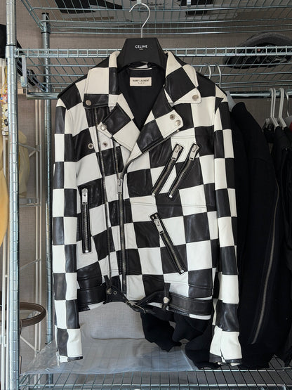 Saint Laurent SS14 Damier Checker moto Leather jacket