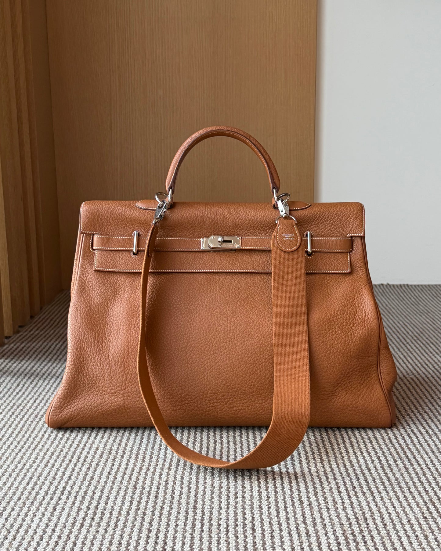 Hermes Kelly 50 Gold Taurillon Clemence Leather Palladium Hardware Handbag