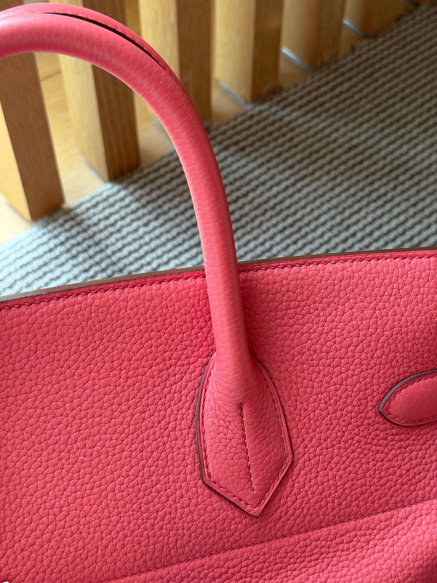 Hermes HAC 40 Bougainvillea Red Togo Leather Palladium Hardware Handbag