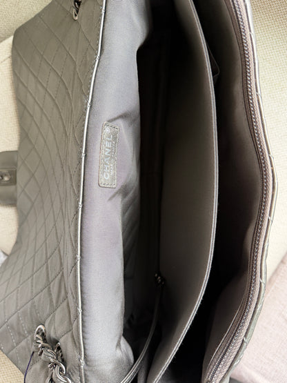 Chanel 2019 Metallic Calfskin Quilted XXL Travel Flap Bag Dark Grey